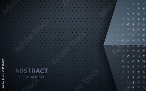 Dark abstract background with black overlap layers. Texture with golden glitters dots element decoration.