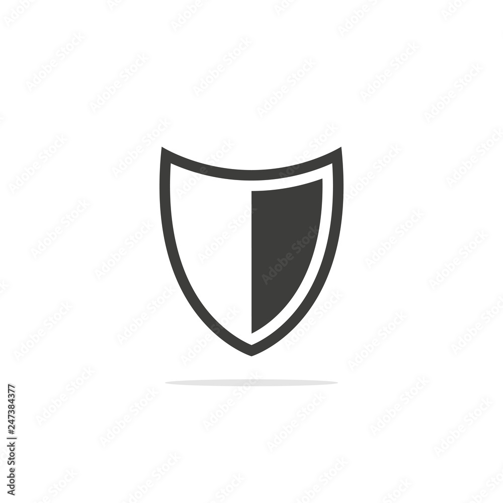 Monochrome vector illustration of a shield icon, isolated on a white background. Monochrome vector illustration of a shield icon, isolated on a white background.