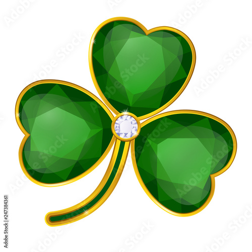 vector shamrock badge with emeralds on white background