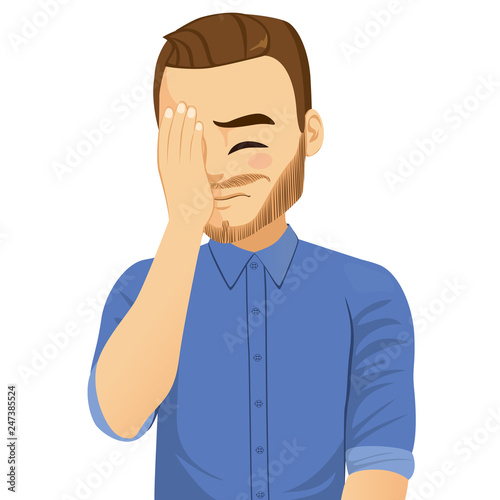 Illustration of young man with beard making facepalm frustration expression
