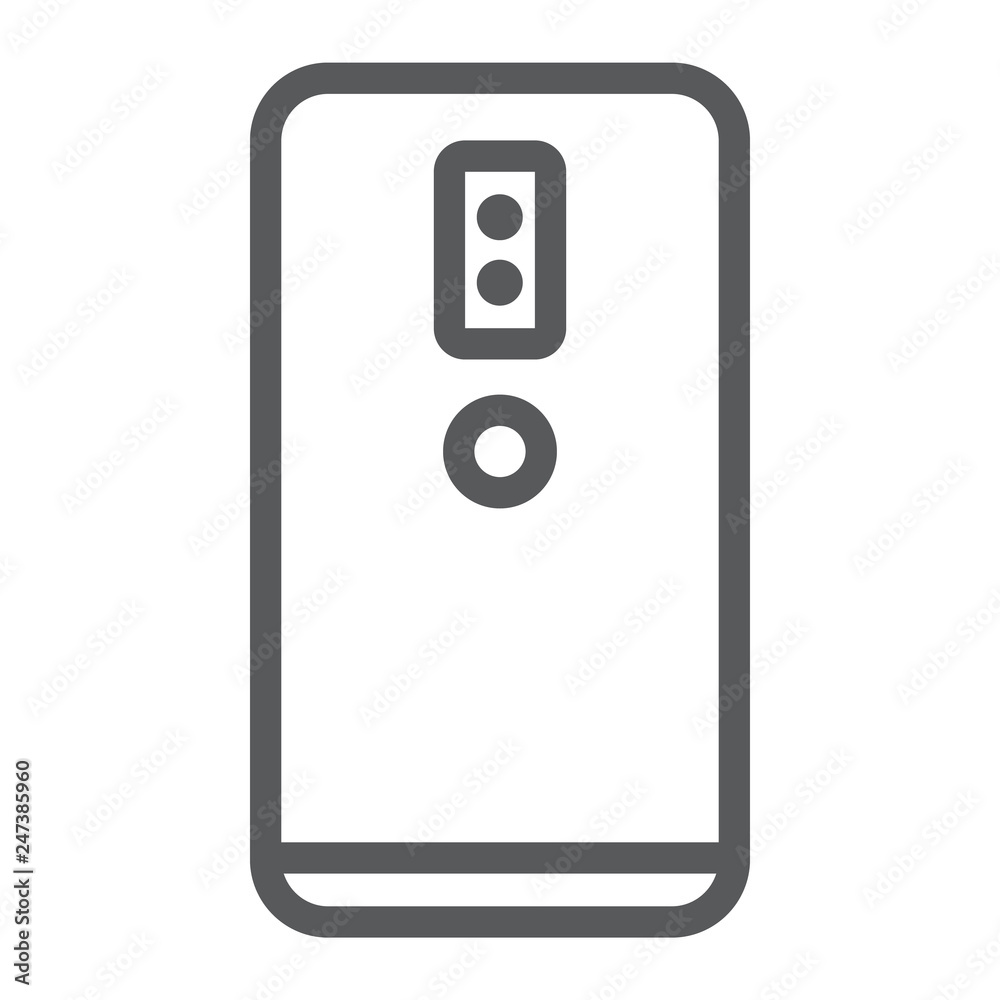 Dual camera smartphone line icon, technology and communication, mobile phone sign, vector graphics, a linear pattern on a white background. Dual camera smartphone line icon, technology and communication, mobile phone sign, vector graphics, a linear pattern on a white background.