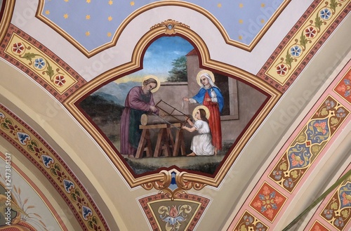 Holy Family, fresco in the church of Saint Matthew in Stitar, Croatia photo
