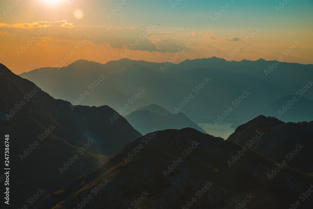 panoramic view of lovcen national park in montenegro on sunset panoramic view of lovcen national park in montenegro on sunset