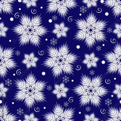 Winter seamless christmas dark blue pattern with white snowflakes