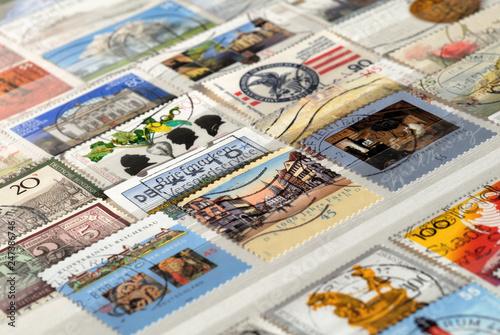 Kiev, Ukraine, February 04, 2019: Set of postage stamps of Germany of the twentieth century, Shallow depth of field