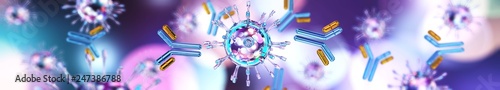Virus and antibodies close up, microorganism, a microscopic organism, especially a bacterium, virus, or fungus photo