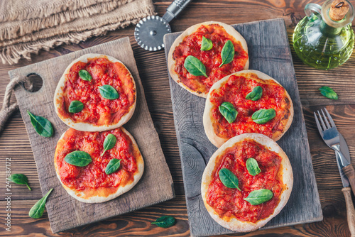Mini Margherita pizzas with red cheese