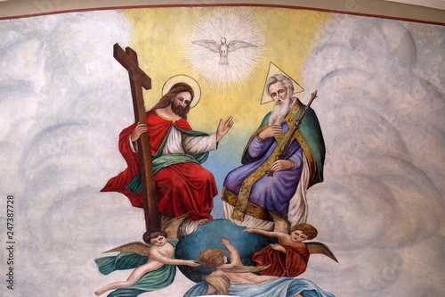 Holy Trinity, fresco in the church of Saint Matthew in Stitar, Croatia  photo