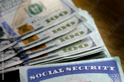 Social Security Cards with Cash Savings Retirement photo