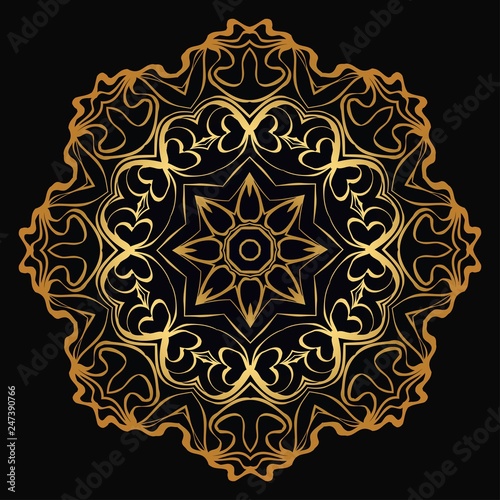 Luxury blaxk, gold Modern Decorative Cicle Shapes. Floral Mandala. Vector Illustration photo