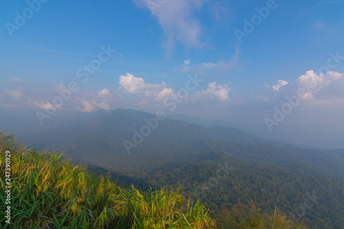 sky and mountain taken from top of the mountain at Kanchanaburi ,Thailand