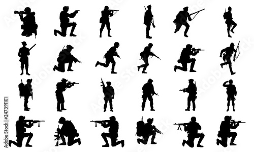Fotografia, Obraz collection of images of army silhouettes