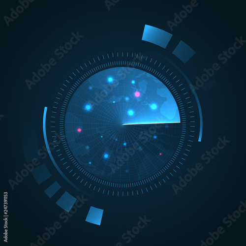 Radar screen. Sonar search. Vector HUD 