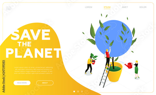 Save the planet - modern colorful isometric vector web banner