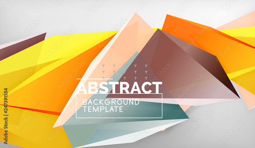 Fototapeta premium 3d geometric triangular shapes abstract background, color triangles composition on grey backdrop, business or hi-tech conceptual wallpaper