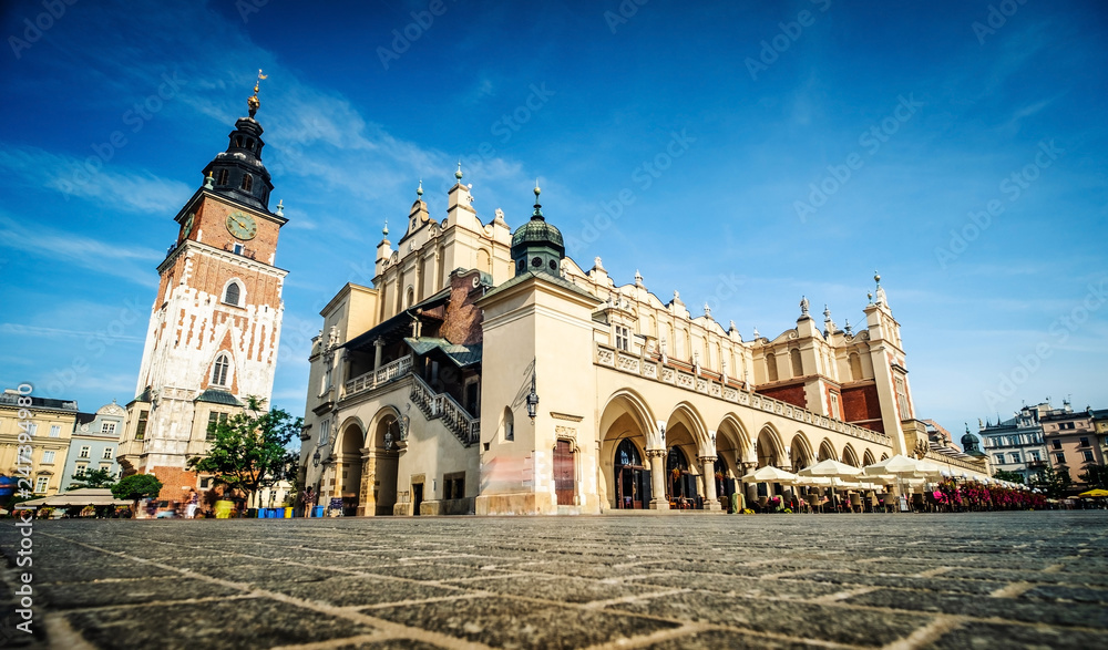Central market square in Krakow, Poland