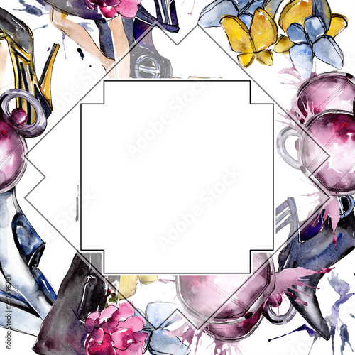 Fashionable sketch in a watercolor style element. Watercolour background illustration set. Frame border ornament square.