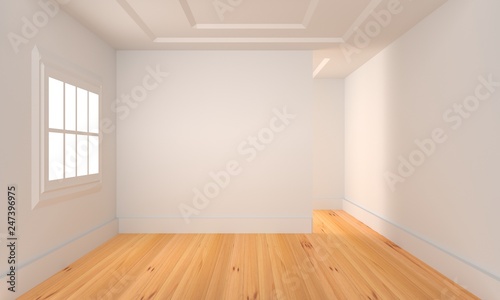 Empty room with wood flooring .3d rendering.