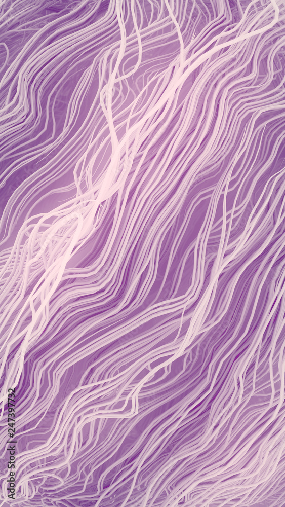 White curled wire futuristic pattern surrounded by pink mist. Abstract lines flow, psychedelic background. 3d rendering White curled wire futuristic pattern surrounded by pink mist. Abstract lines flow, psychedelic background. 3d rendering