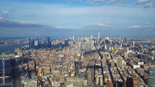Wide angle aerial view over Manhattan New York © 4kclips