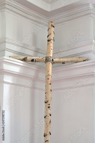 The cross of birch wood in the church of Saint Leonard of Noblac in Kotari, Croatia photo