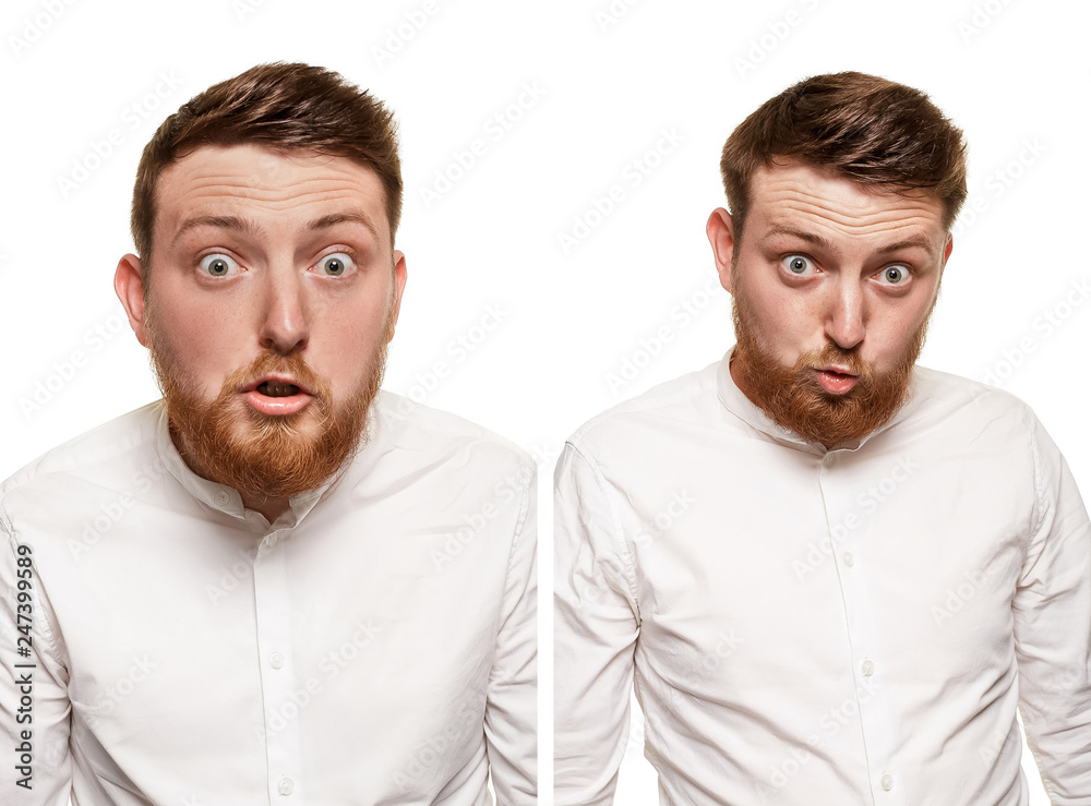Studio portrait of young handsome surprised man Studio portrait of young handsome surprised man