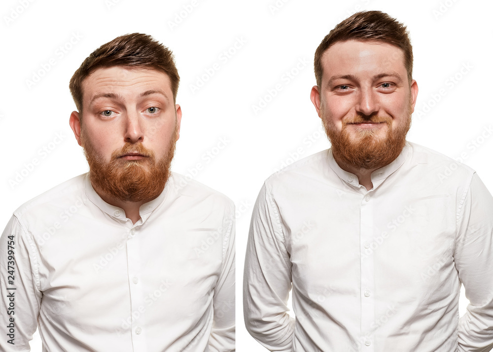 Studio portrait of young handsome smiling man with beard Studio portrait of young handsome smiling man with beard