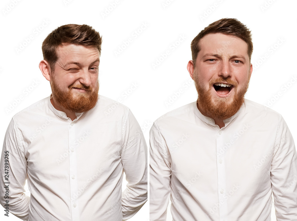 Studio portrait of young handsome smiling man with beard Studio portrait of young handsome smiling man with beard
