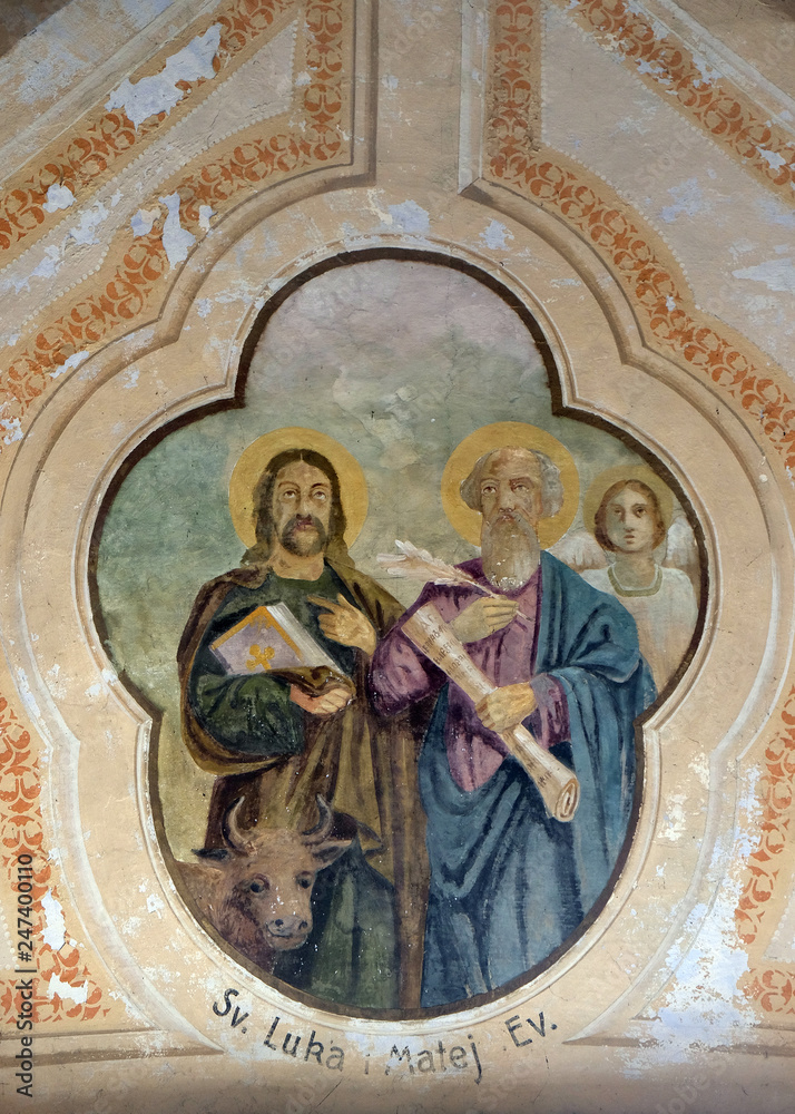 Saint Luke and Saint Matthew the Evangelist, fresco in the Church of Saint Michael in Vugrovec, Croatia