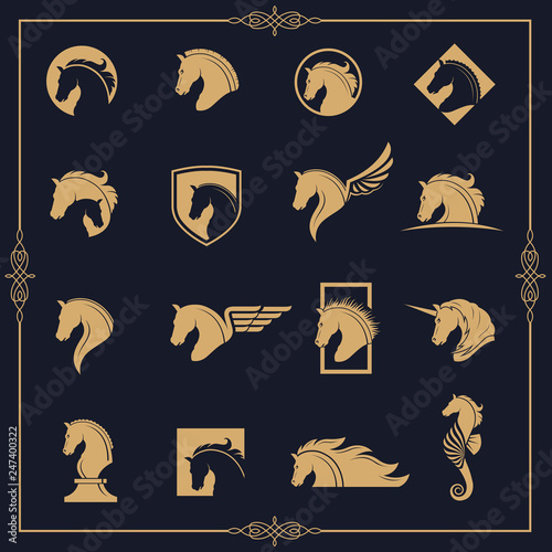 collection of horse head icons with different manes