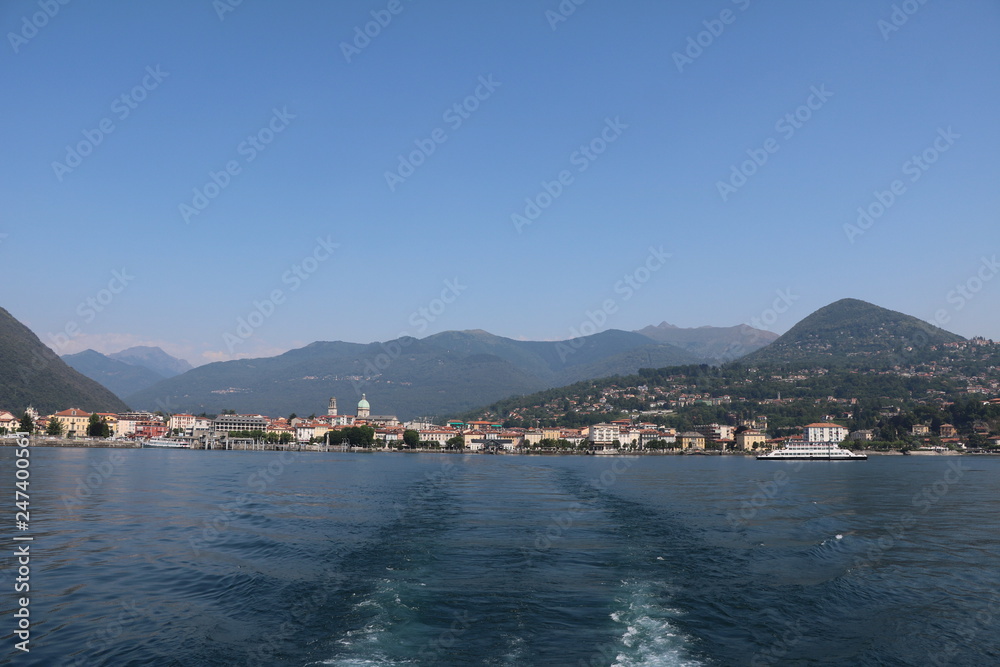 View from a car ferry to Intra Verbania on Lake Maggiore, Italy