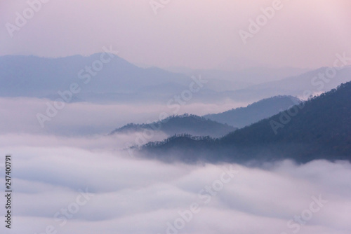 Sunrise viewpoint And fog covering mountains, Thailand © sittitap