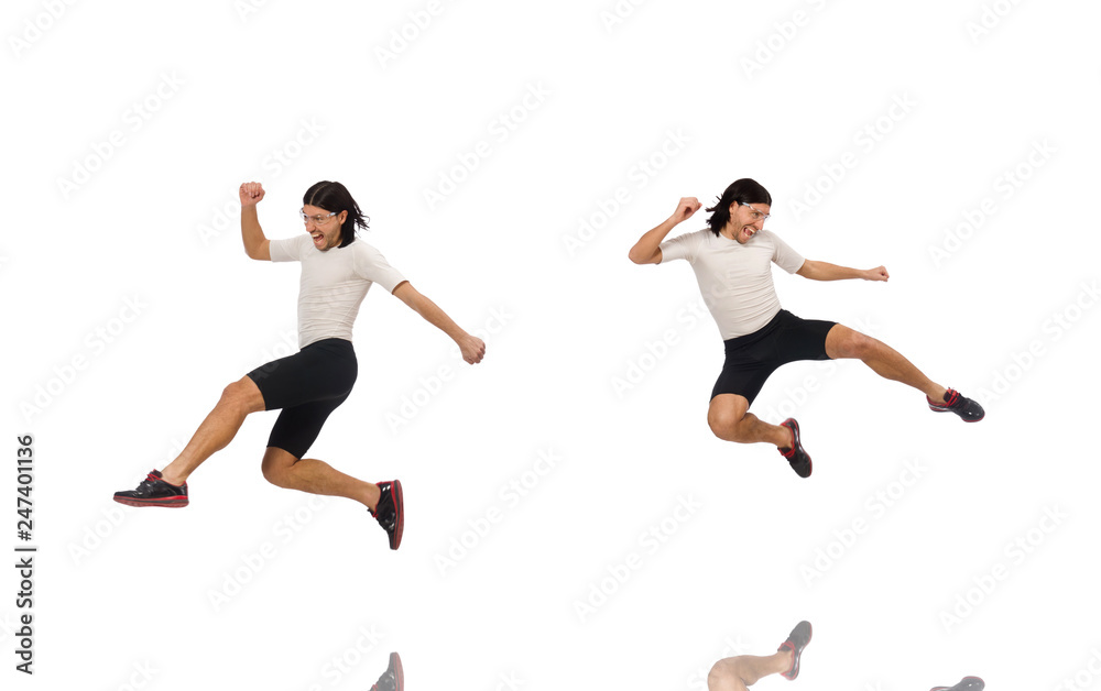 Young man doing sports isolated on the white