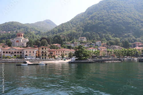 View from a ferry to Laveno Mombello on Lake Maggiore, Italy