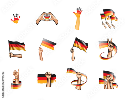 Germany flag and hand on white background. Vector illustration