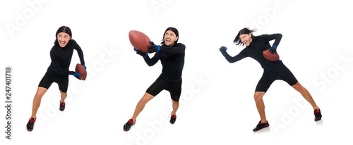 Man playing american football isolated on white
