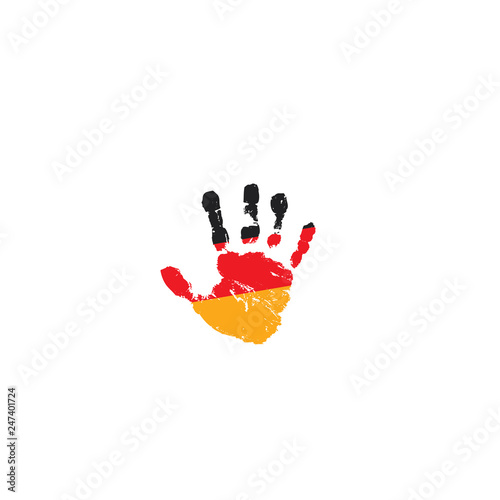Germany flag and hand on white background. Vector illustration