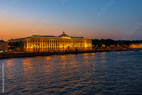 Bronze sunset on the Neva embankment in the city of St. Petersburg © Oleg