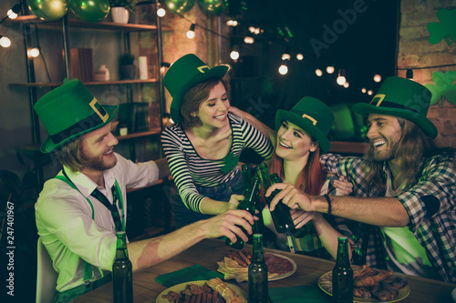 Sticker Close up photo of old friends tradition of celebrating together saint paddy day