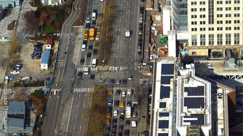 Amazing aerial view over street traffic in Manhattan New York