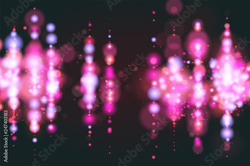 Pink bokeh sparkle glitter lights luxury glamor background. Abstract defocused circular party magic christmas background. New year glamorous elegant, shiny, pink christmas background. EPS 10.