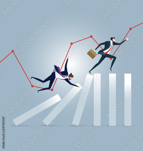 Businessman running on top of domino effect - Business concept vector