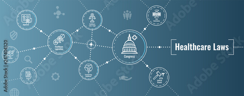 Health Laws and Legal icon set depicting various aspects of the legal system photo