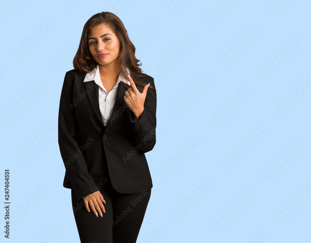 Full body young busines woman inviting to come Full body young busines woman inviting to come