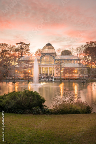 The Crystal Palace (Palacio de Cristal) is located in the Retiro park in Madrid, Spain. It is a metal structure used for expositions of contemporaneous art. It is a touristic attraction of the city.