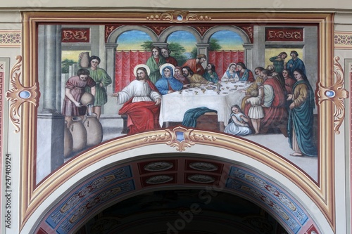 The Wedding at Cana, fresco in the church of Saint Matthew in Stitar, Croatia  photo