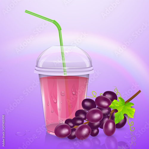 Glass of fruit juice, fresh grape juice, vector eps 10 illustration