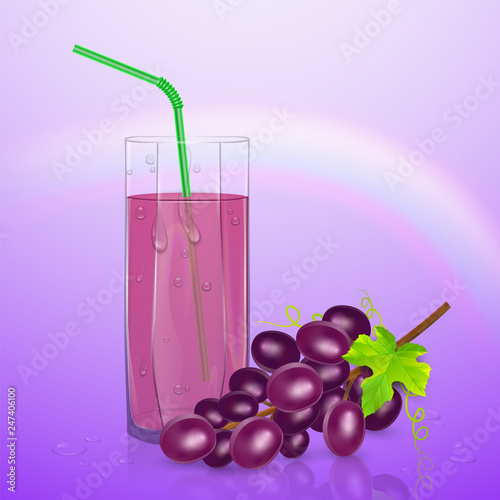 Glass of fruit juice, fresh grape juice, vector eps 10 illustration
