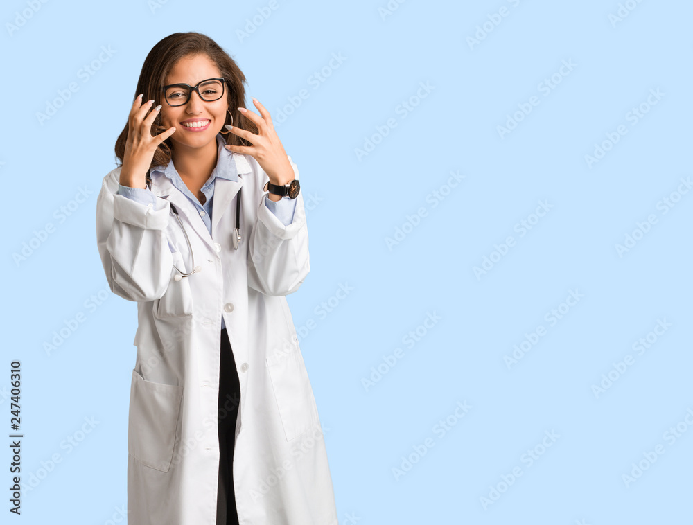 Full body young doctor woman angry and upset Full body young doctor woman angry and upset