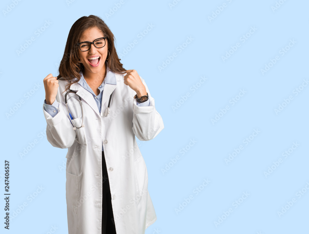 Full body young doctor woman screaming very angry and aggressive Full body young doctor woman screaming very angry and aggressive